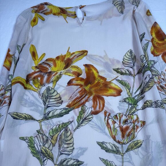 Versona Sheer XL‎ Cream Floral Boho Top Blouse Bell Sleeves Office Dinner Party - Picture 9 of 10